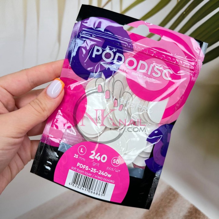 Сменные файлы белые на мягкой основе для педикюрного диска PODODISC L 240 грит 50 шт